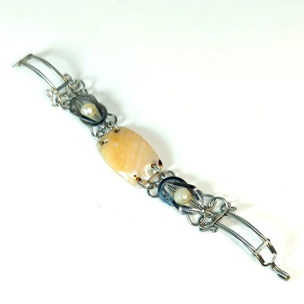 Vintage Shell Link Silver Tone Fashion Bracelet 7-Inches Long